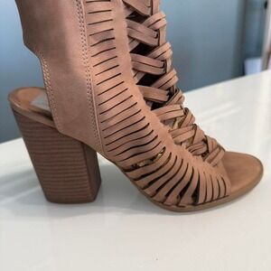 Dolce Vita Tan Cutout Heeled Sandals | Chunky Heel | Boho Festival Shoes